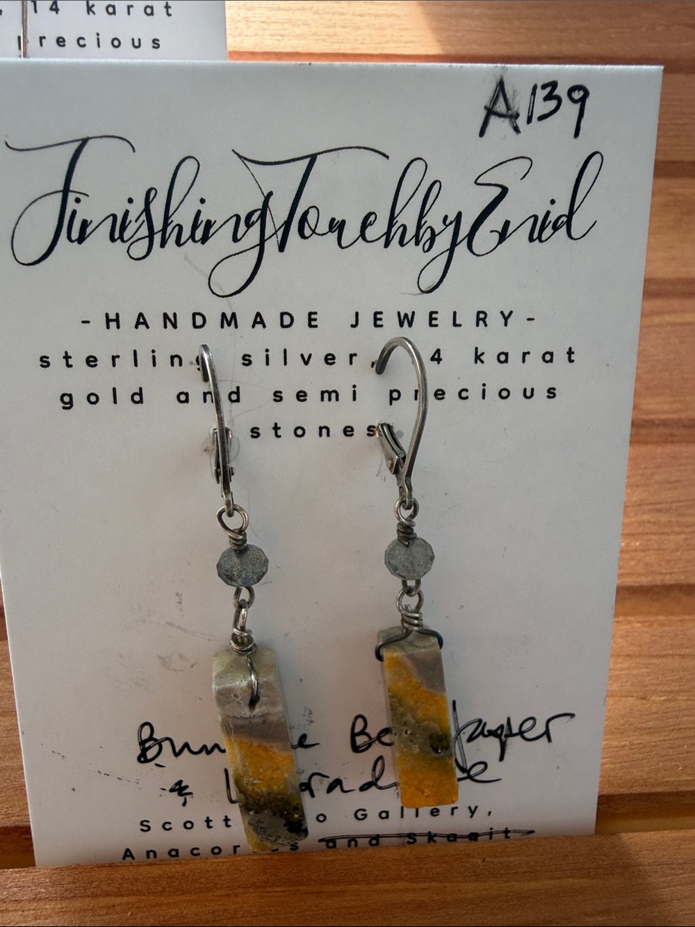 Yellow & Gray Jasper Sterling Dangle Earrings